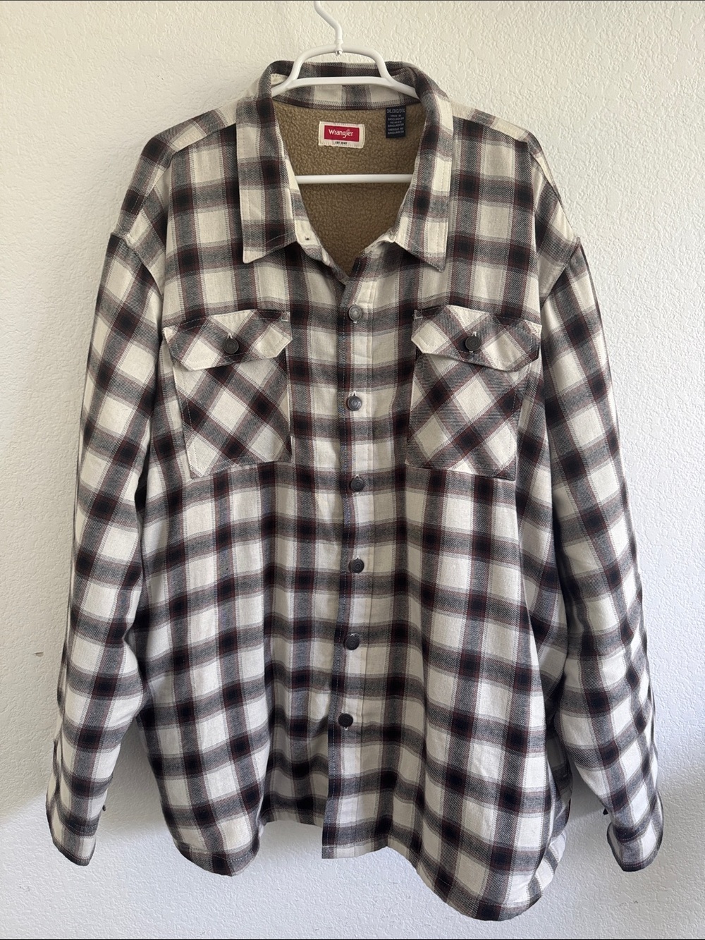 Wrangler Mens Heavy Weight Plaid Sherpa Lined Flannel Shirt Jacket 3XL